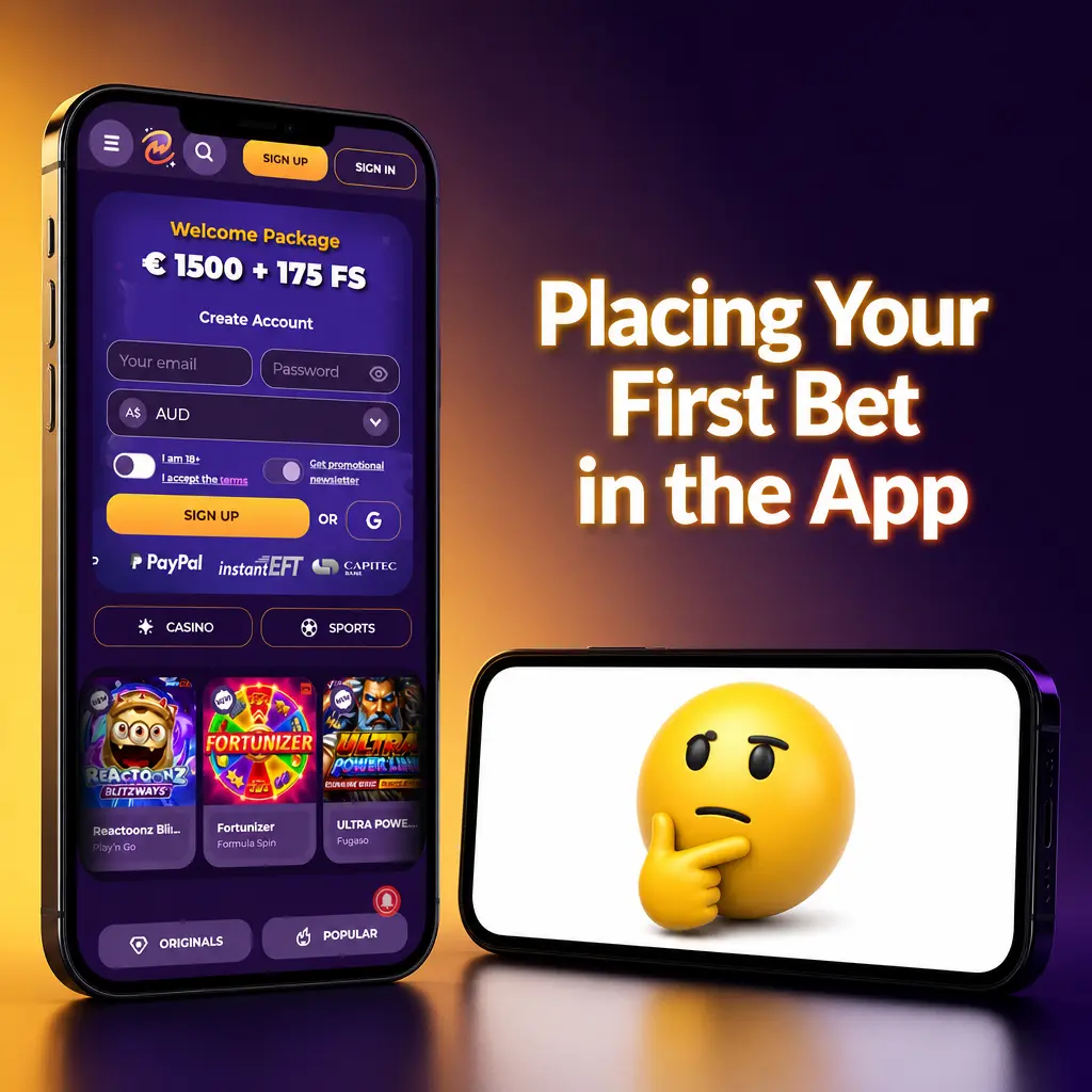 Screenshot showing how to place a first bet in the MilkyWay Casino app, from selecting odds to confirming the stake