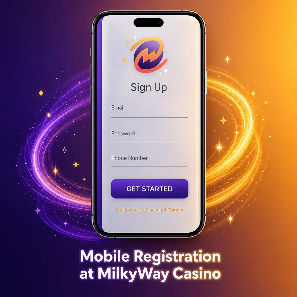 Mobile registration steps for MilkyWay Casino app showing sign up, verification, and deposit process on a smartphone screen